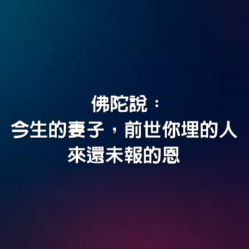 佛陀說： 今生的妻子， 前世你埋的人， 來還未報的恩。